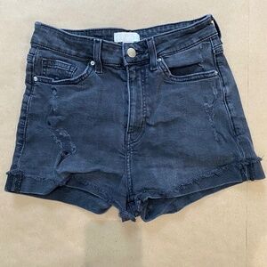 Black Denim Distressed Shorts